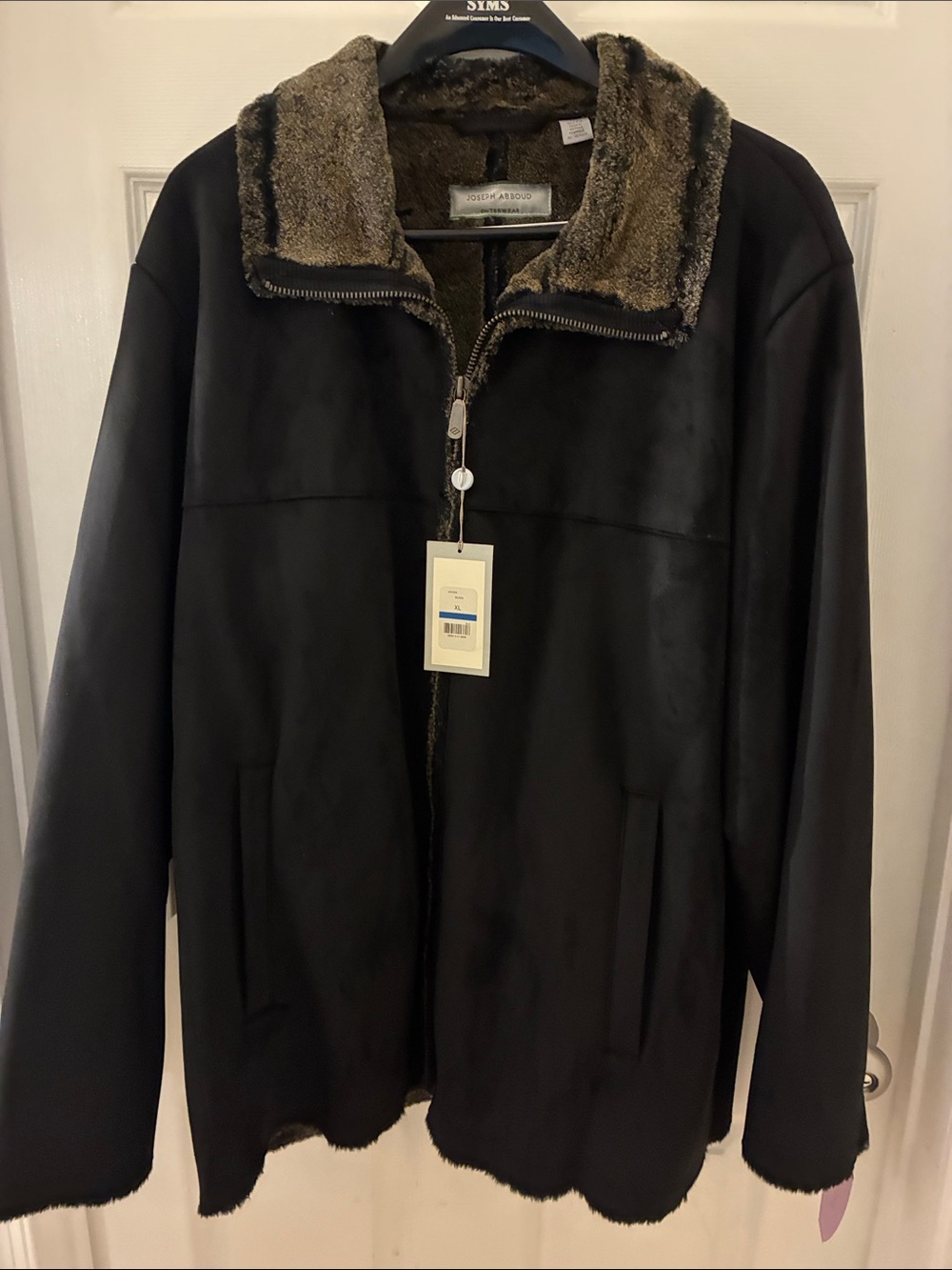 Joseph Abboud Black Jacket with Brown Faux-Shearling Collar Lining